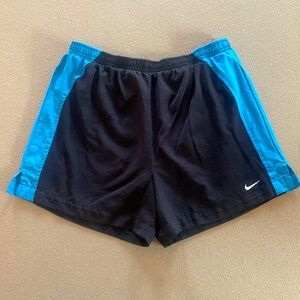 Nike Fit Dry Womens Athletic Running Shorts Small Black Blue Built-In Brief